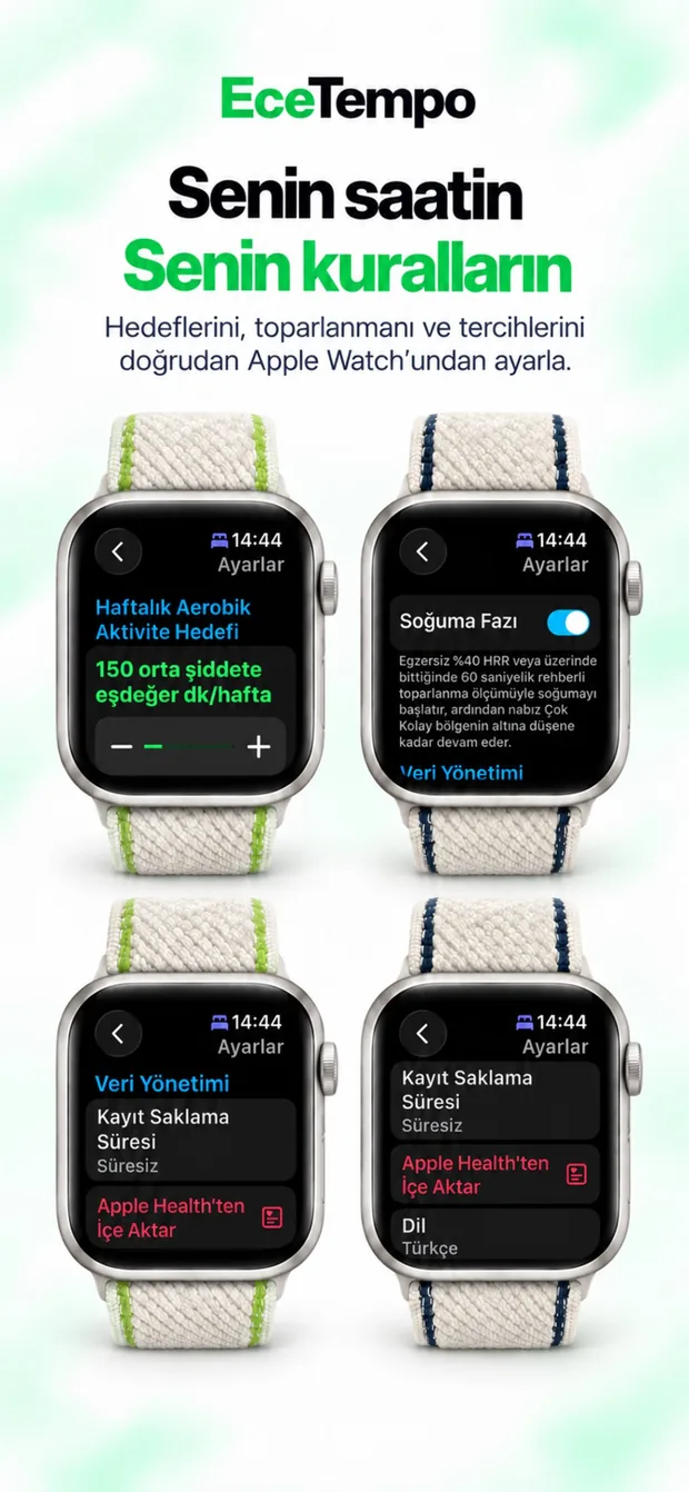 Apple Watch ayarları: haftalık hedef, soğuma fazı, veri yönetimi