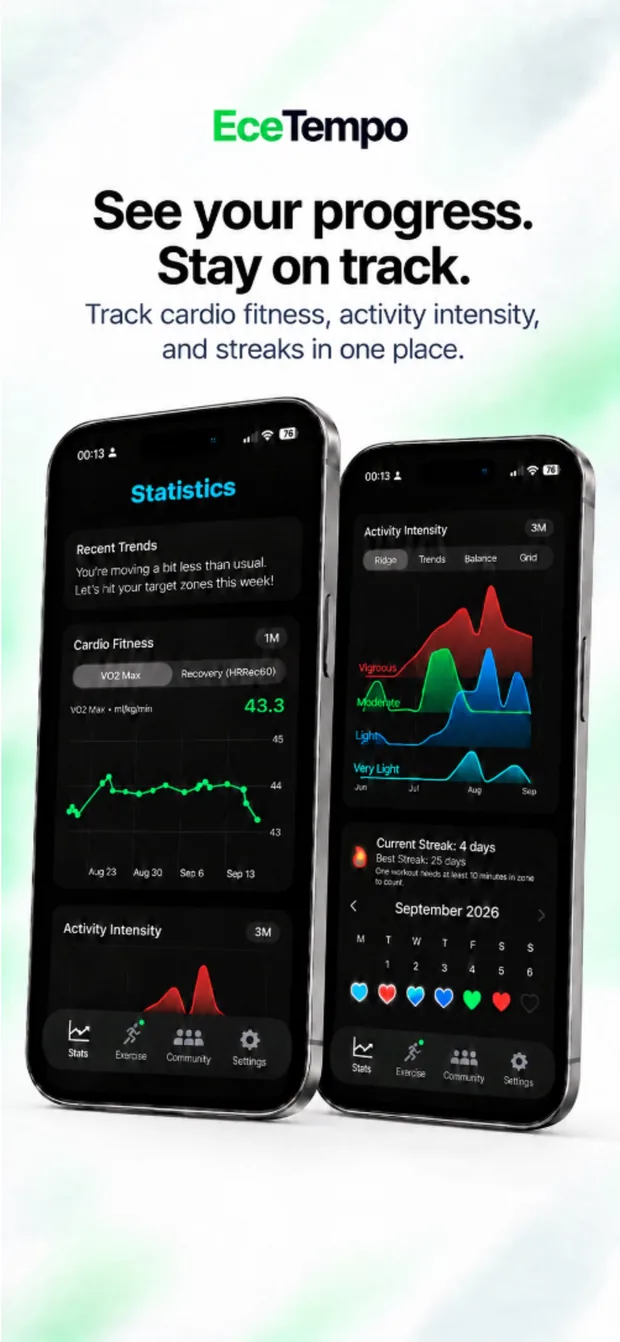 Statistics on iPhone: cardio fitness and activity intensity